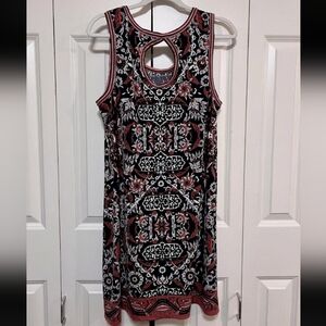 Max Studio Black Floral-Print Keyhole Tank Dress with Rose Accents